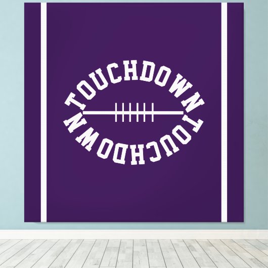 Athletic TOUCHDOWN Text Stripes On Deep Purple Canvas Afdruk (Insitu (Houten vloer))