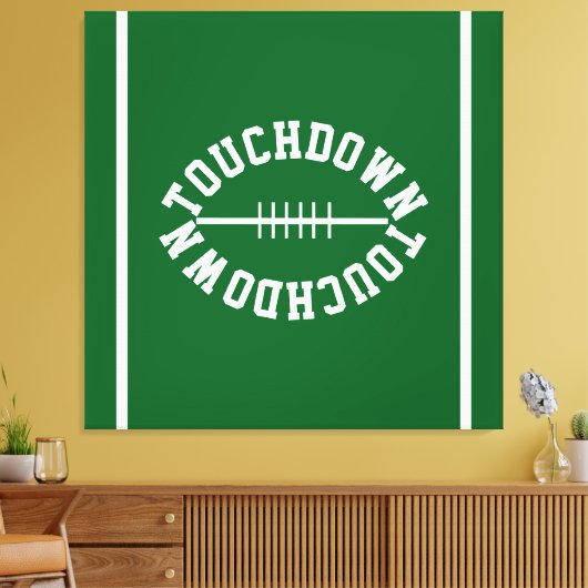 Athletic TOUCHDOWN Text Stripes On Forest Green Canvas Afdruk (Insitu (Woonkamer))