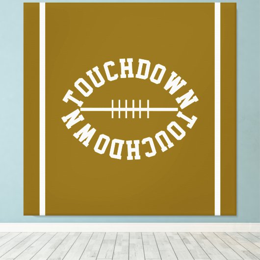 Athletic TOUCHDOWN Text Stripes On Golden Brown Canvas Afdruk (Insitu (Houten vloer))