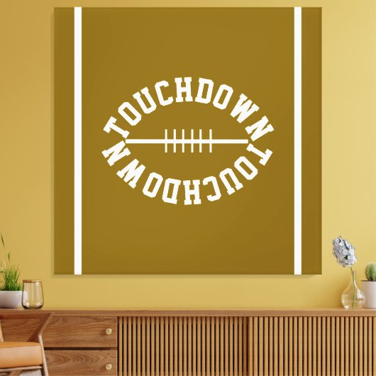 Athletic TOUCHDOWN Text Stripes On Golden Brown Canvas Afdruk (Insitu (Woonkamer))