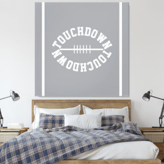 Athletic TOUCHDOWN Text Stripes On Light Gray Canvas Afdruk