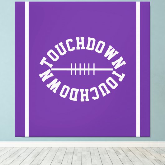 Athletic TOUCHDOWN Text Stripes On Royal Purple Canvas Afdruk (Insitu (Houten vloer))