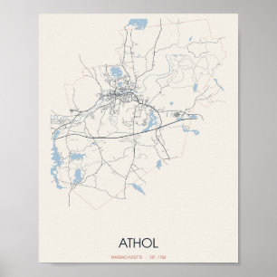 Athol, Massachusetts Plan de rue Poster – Établi e
