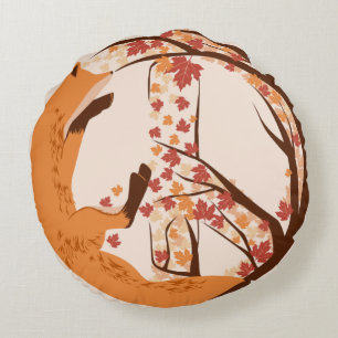 Atistic Fox Peace Sign Autumn Leaves Tree Poster Rond Kussen
