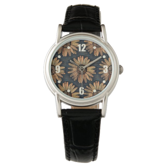 Atistic Sunflower Pattern Autumn Horloge (Voorkant)