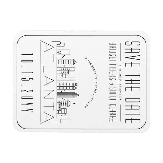 Atlanta, bruiloft | Gestileerde skyline De datum o Magneet (Horizontaal)