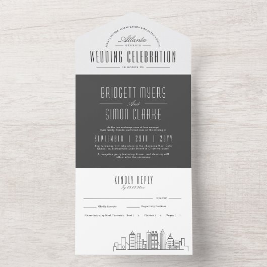Atlanta Deco Skyline | Bruiloft All In One Uitnodiging (Binnen)
