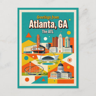 Atlanta GA De ATL Retro Whimsisch Briefkaart