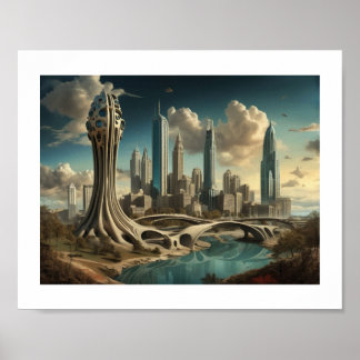 Atlanta GA, Surrealistisch stadsgezicht Design Poster