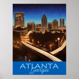 Atlanta Georgia Blue en Gold Evening Poster