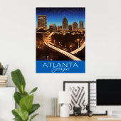 Atlanta Georgia Blue en Gold Evening Poster (Thuiskantoor)