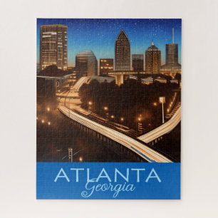 Atlanta Georgia Skyline Blue en Gold Evening Legpuzzel