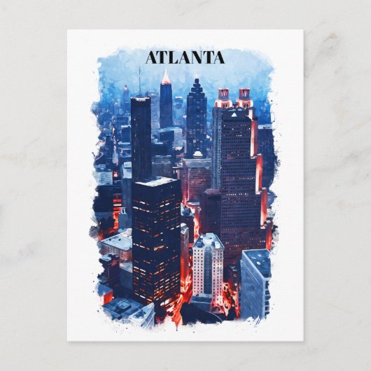 Atlanta Georgia Skyline City Uitzicht Waterverf Briefkaart (Voorkant)