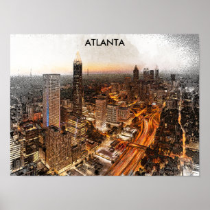Atlanta Georgia Skyline Panorama Uitzicht Poster