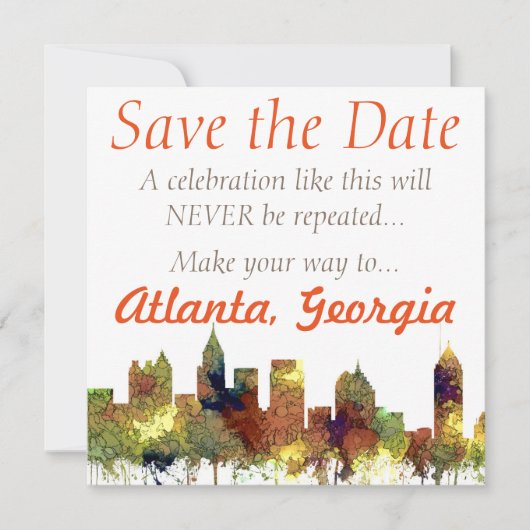 Atlanta Georgia Skyline SG-Safari Buff Save The Date (Voorkant)