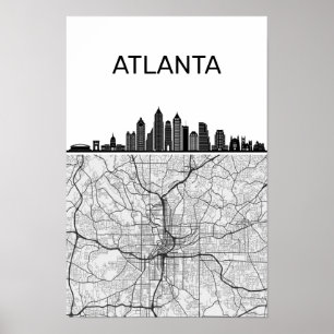 Atlanta Georgia Stadssilhouet Met Kaart Poster