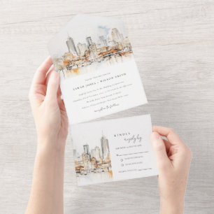 Atlanta Georgia Waterverf Landscape Wedding All In One Uitnodiging