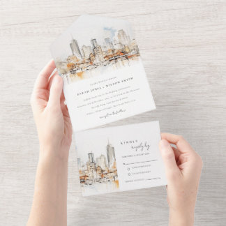 Atlanta Georgia Waterverf Landscape Wedding All In One Uitnodiging