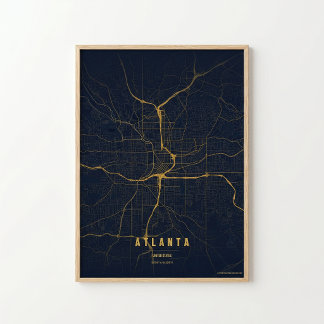 Atlanta Gold Map Print Georgia Wallart Poster Gift