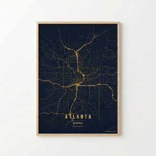 Atlanta Goud Kaart Print Georgia Wandkunst Poster