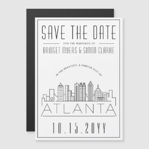 Atlanta Huwelijk Gestileerde Skyline Save the Da Magnetische Uitnodiging