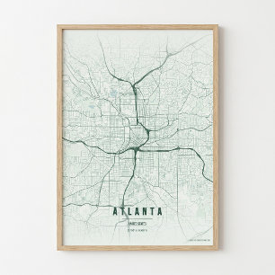 Atlanta Kaart Print Georgia Bos Muur Kunst Poster