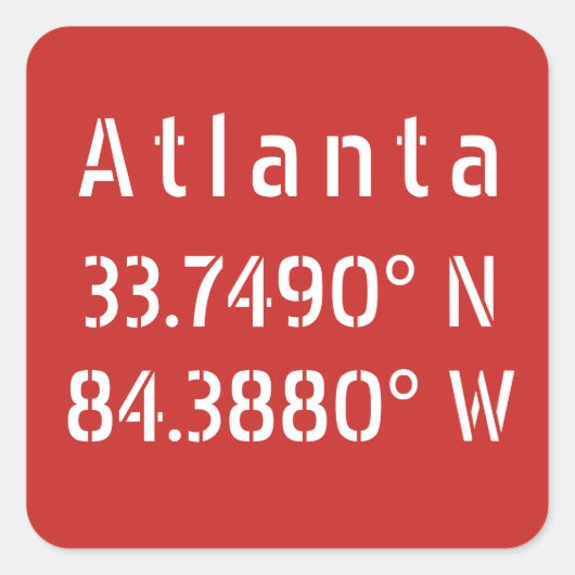 Atlanta Latitude Longitude Red Vierkante Sticker (Voorkant)