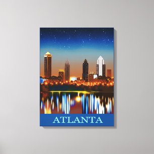 Atlanta Skyline bij nacht met Reflecties Canvas Afdruk