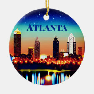Atlanta Skyline bij nacht met Reflecties Keramisch Ornament