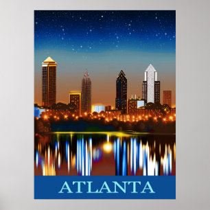 Atlanta Skyline bij nacht met Reflecties Poster