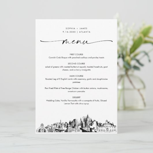 Atlanta Skyline bruiloft diner menu Kaart 5x7 (Staand voorkant)