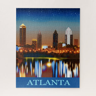 Atlanta Skyline by Night with Reflections Jigzaag  Legpuzzel