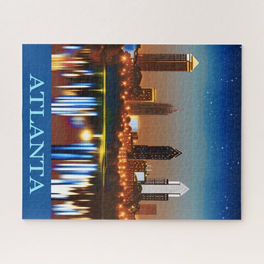 Atlanta Skyline by Night with Reflections Jigzaag  Legpuzzel (Horizontaal)
