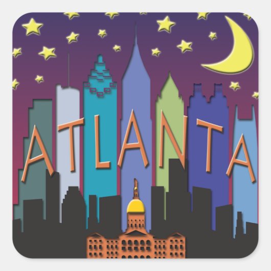 Atlanta Skyline mega kleur Vierkante Sticker (Voorkant)