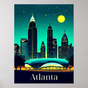 Atlanta Skyline onder een Sterrennacht Sky Poster