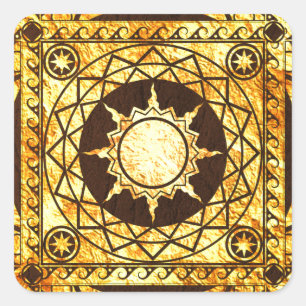 Atlantean Crafts Goud op bruin leer Vierkante Sticker
