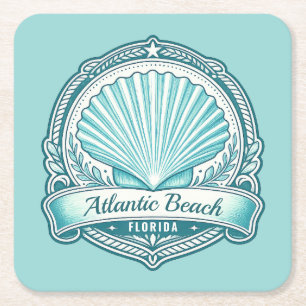 Atlantic Beach FL Kustschelp Embleem Vierkante Kartonnen Onderzetter