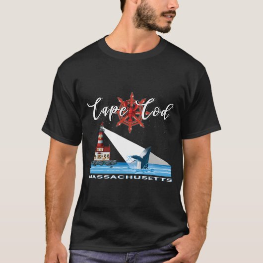 Atlantic Cape Cod Massachusetts vuurtoren walvis W T-shirt (Voorkant)
