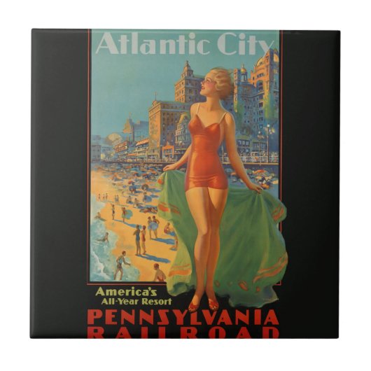 Atlantic City Beach Beauty Artwork Tegeltje (Voorkant)
