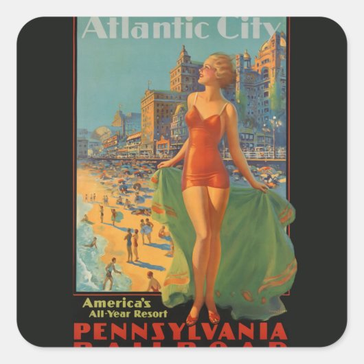 Atlantic City Beach Beauty  Artwork Vierkante Sticker (Voorkant)