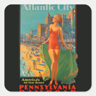 Atlantic City Beach Beauty  Artwork Vierkante Sticker