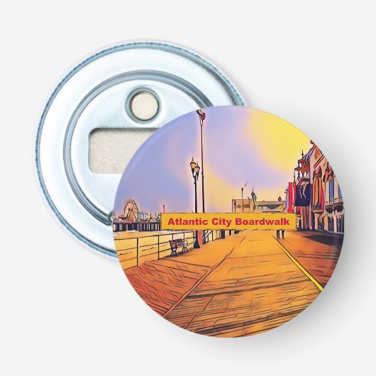Atlantic City Beach Boardwalk Pop Art Button Flesopener (Voorkant)