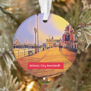 Atlantic City Beach Boardwalk Pop Art Ornament