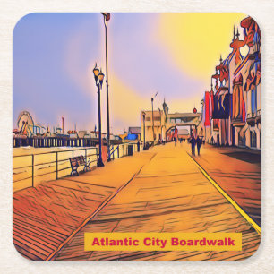 Atlantic City Beach Boardwalk Pop Art Vierkante Kartonnen Onderzetter