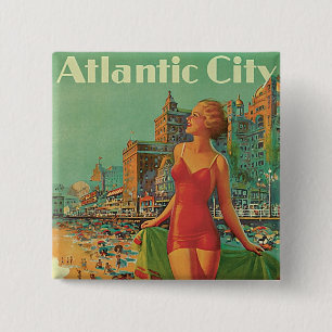 Atlantic City - het hele jaar door in Amerika redm Vierkante Button 5,1 Cm