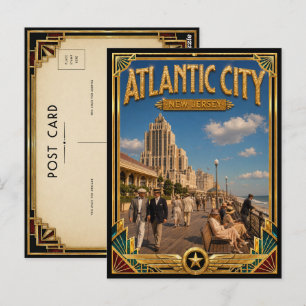 Atlantic City New Jersey Vintage Art Deco Gouden Briefkaart