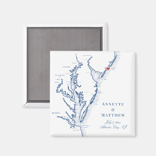 Atlantic City NJ Jersey Kaart Bruiloft Magneet (Voorkant / Achterkant)