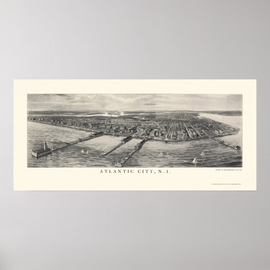 Atlantic City, NJ Panoramic Map - 1905 Poster (Voorkant)