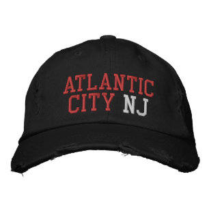 ATLANTIC CITY NJ Rood Wit op Zwart  Stijl Geborduurde Pet