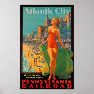 Atlantic City  Pennsylvania Rail Travel Poster